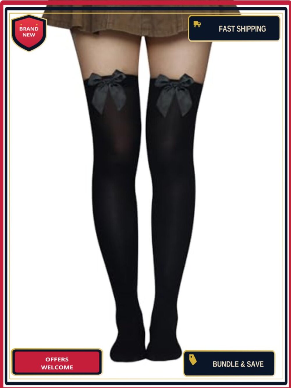 Satin Bow Thigh High Over Knee Stockings Nylon Blend Breathable